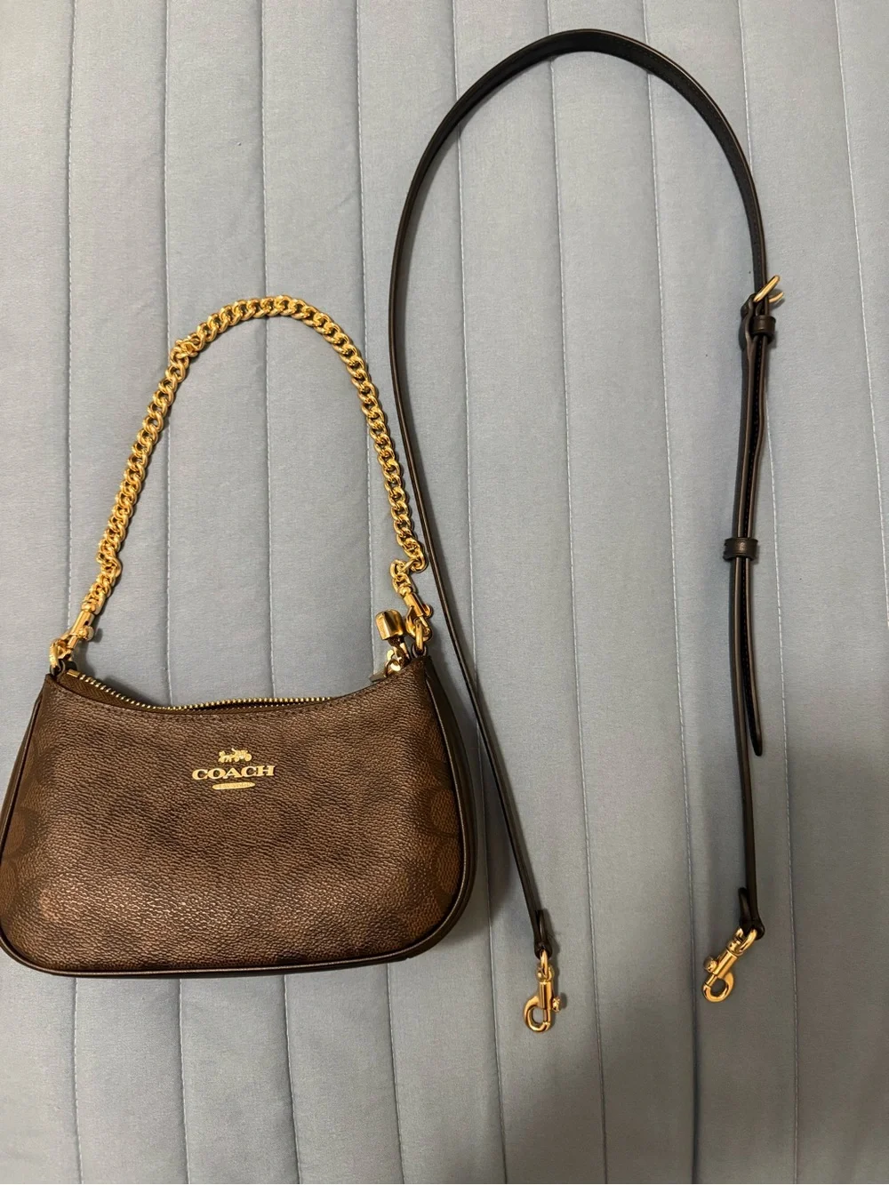 Coach Brown Mini Crossbody with Gold Chain and Hardware